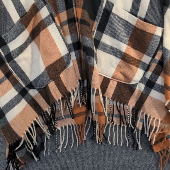 Anne Klein Women's Poncho Cape Multicolor One Size Plaid Fringed Polyester - Picture 4 of 8